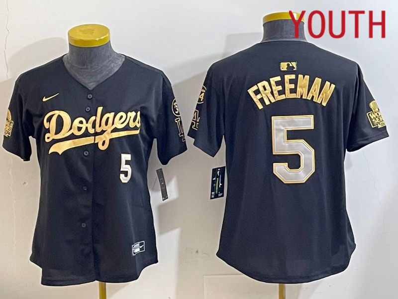 Youth Los Angeles Dodgers #5 Freeman Black Gold Game 2024 Nike MLB Jersey style 1121->youth mlb jersey->Youth Jersey